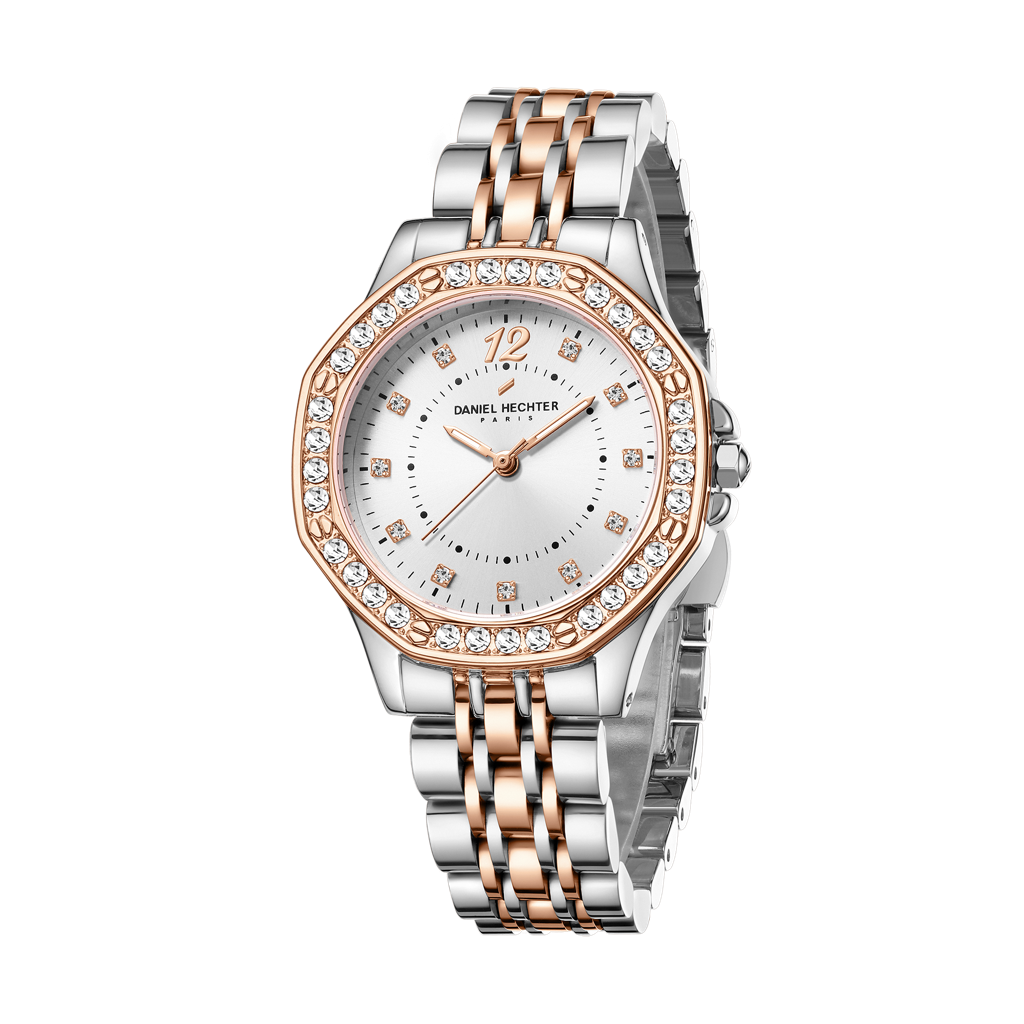 Daniel Hechter Paris Vendome Collection Analog Watch For Women With Crystal Studded Bezel, Crystal Accents And St : DHW2009-11