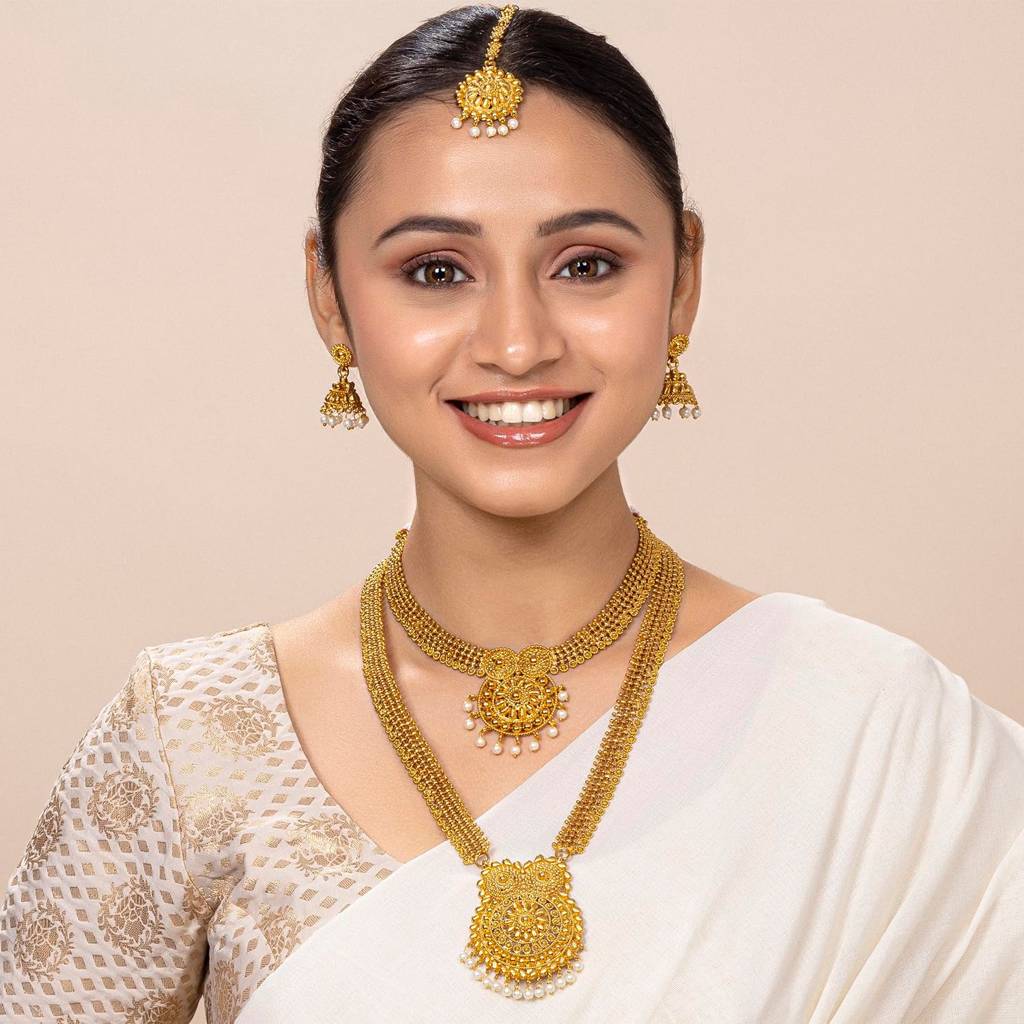 Peora Golden Indian Traditional Gold Plated Wedding Bridal Dulhan Jewellery Set Gift For Women Girls : PF04BR329