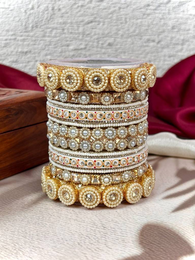 Golden Pearl Bangles Set For Women : HJ-40-24