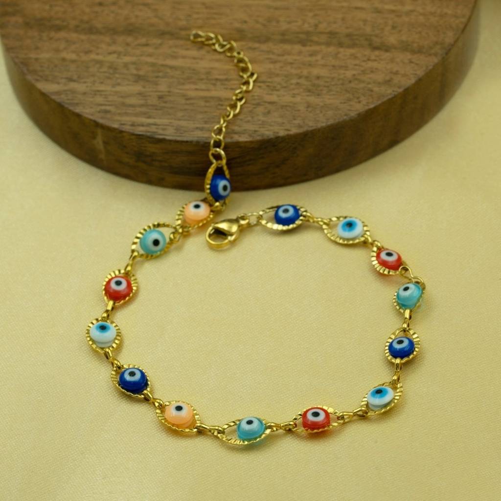Gold Plated Multicolored Evil Eye Anklet For Women : HSPS60MB0365