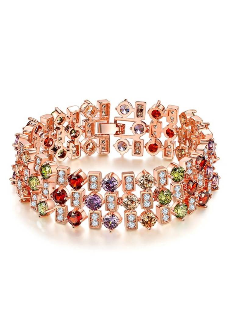 Jewel Tone Multi-Row Link Bracelet, 18K Rose Gold-Plated : S925B969MDSB