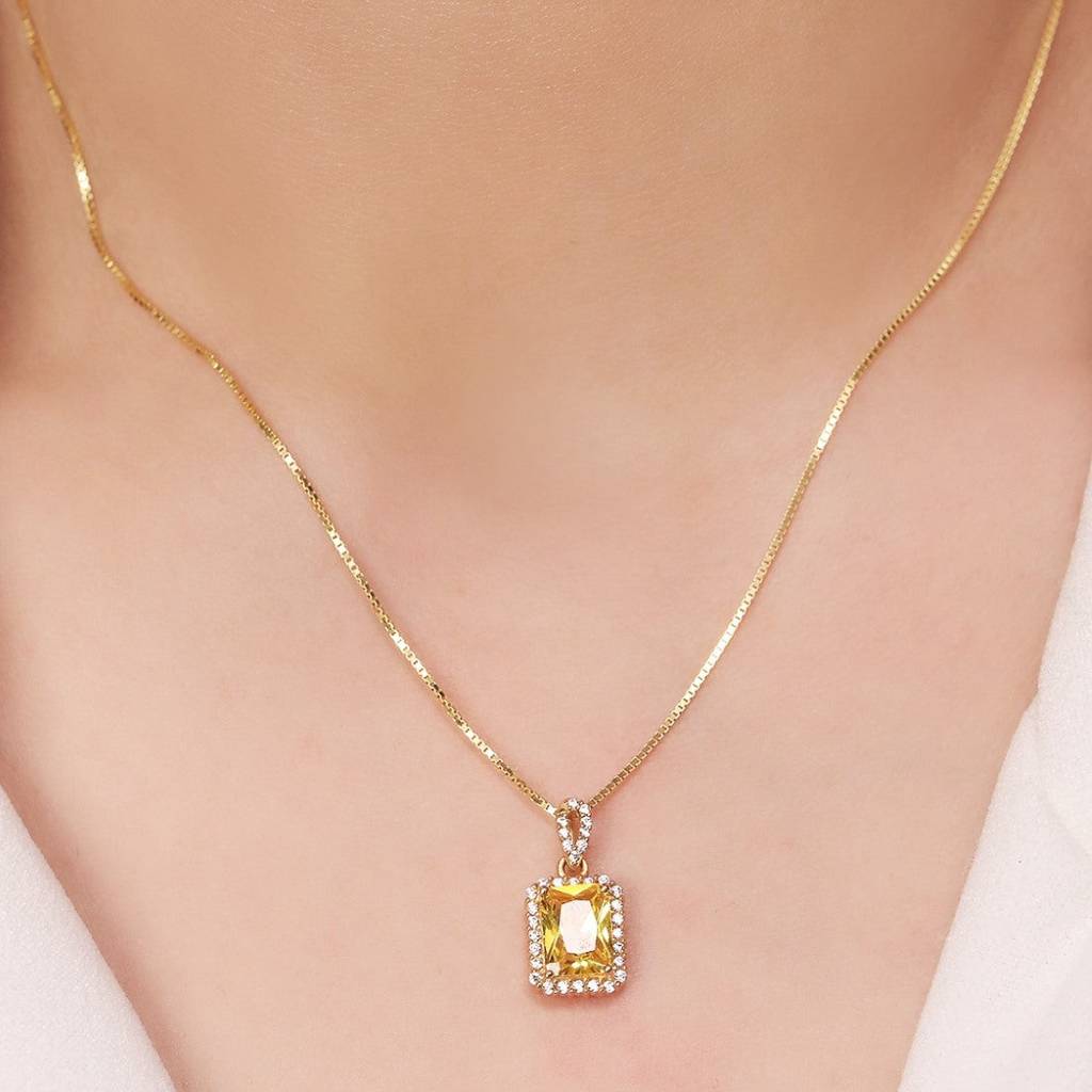 Golden Radiance 925 Sterling Silver Gold-Plated Cz Pendant With Chain : PEN-30160-C-G