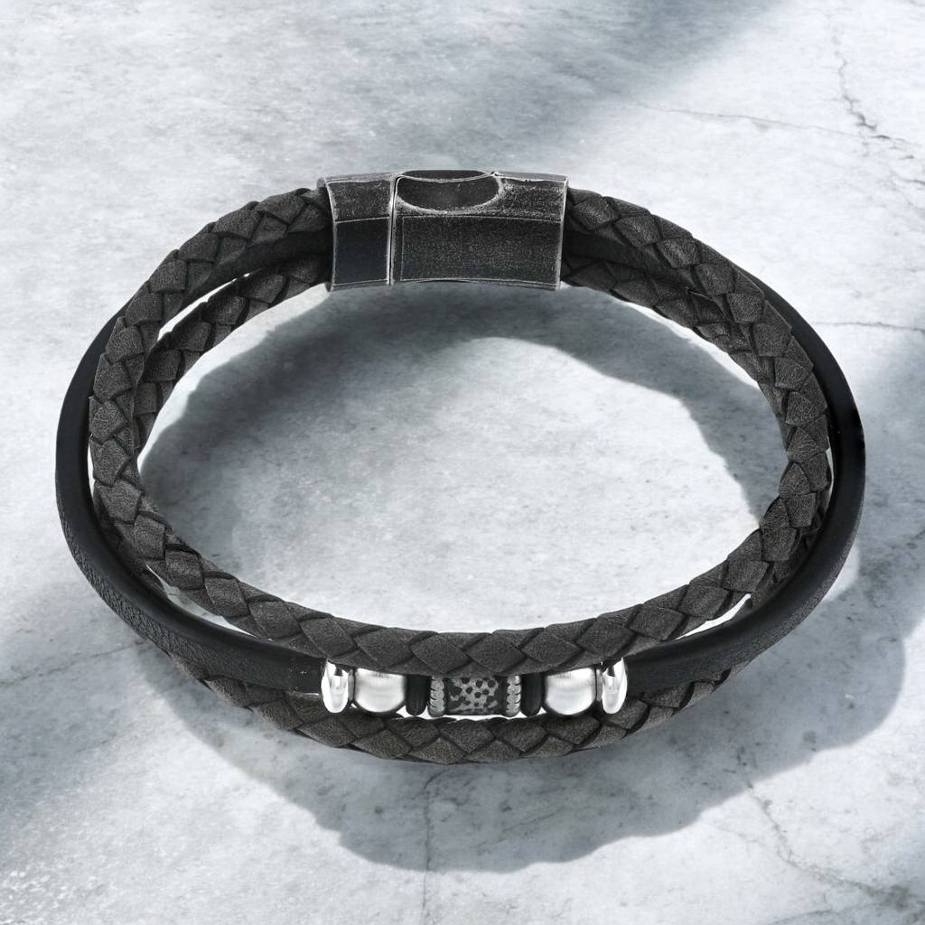 Slate Stride Leather Bracelet : CL-BR-MN-08