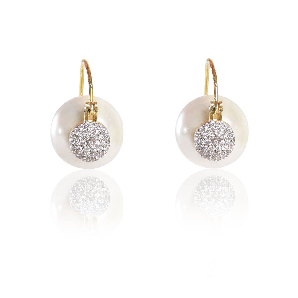 Classic Pearl Zircon Dangler Earrings : IE810A