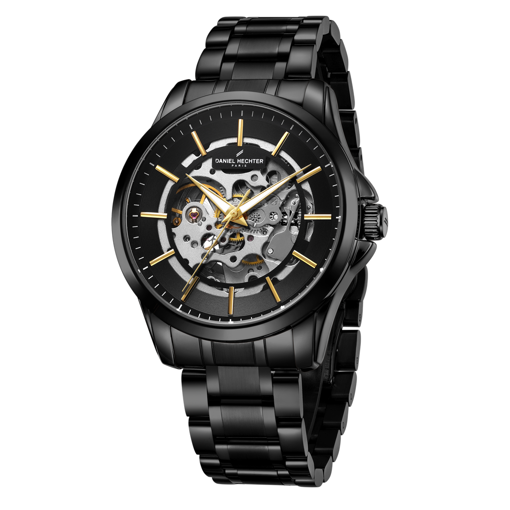 Paris Tech Collection Automatic Skeleton Wrist Watch For Men – Round Dial, Stainless Steel Strap, Mechanical Move : DHM1062-22