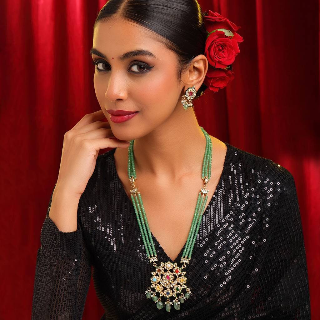 Long Kundan Neckpiece With Earrings : RRJAN26-78