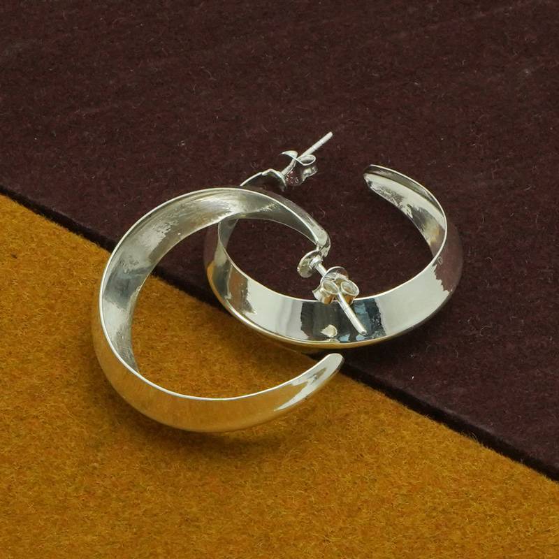 Crescent Moon Hoop Silver Earrings In Sterling Silver 925 | Minimalist Jewelry : TWP1175