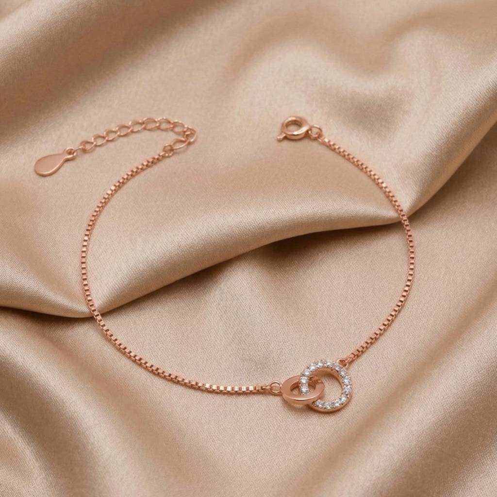 Rose Gold Plated Interlocking Circles Box Chain Bracelet : BR1143