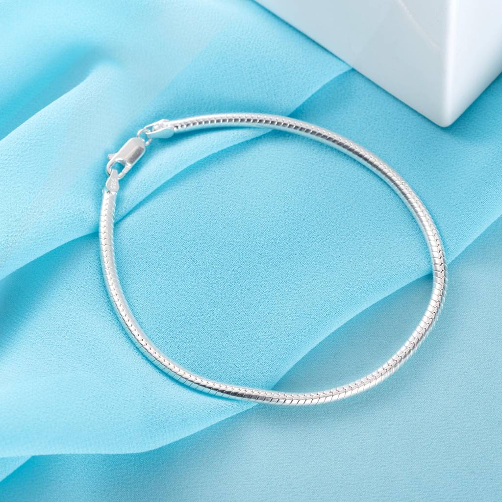 Serpentine Elegance Rhodium-Plated Snake Chain Men'S Bracelet : BR-80296-S