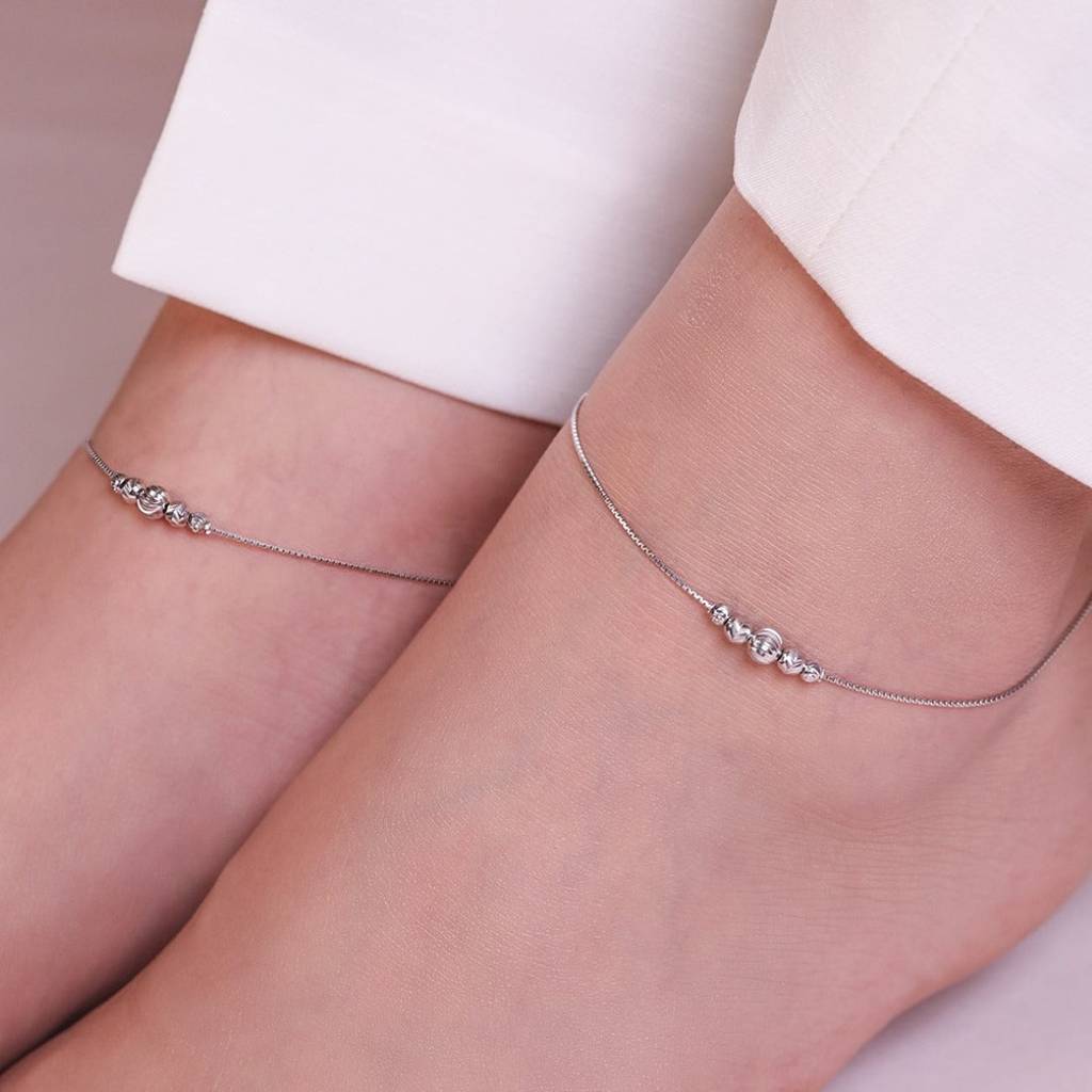 Bold Bead 925 Silver Anklet : ANK-60024-PAIR