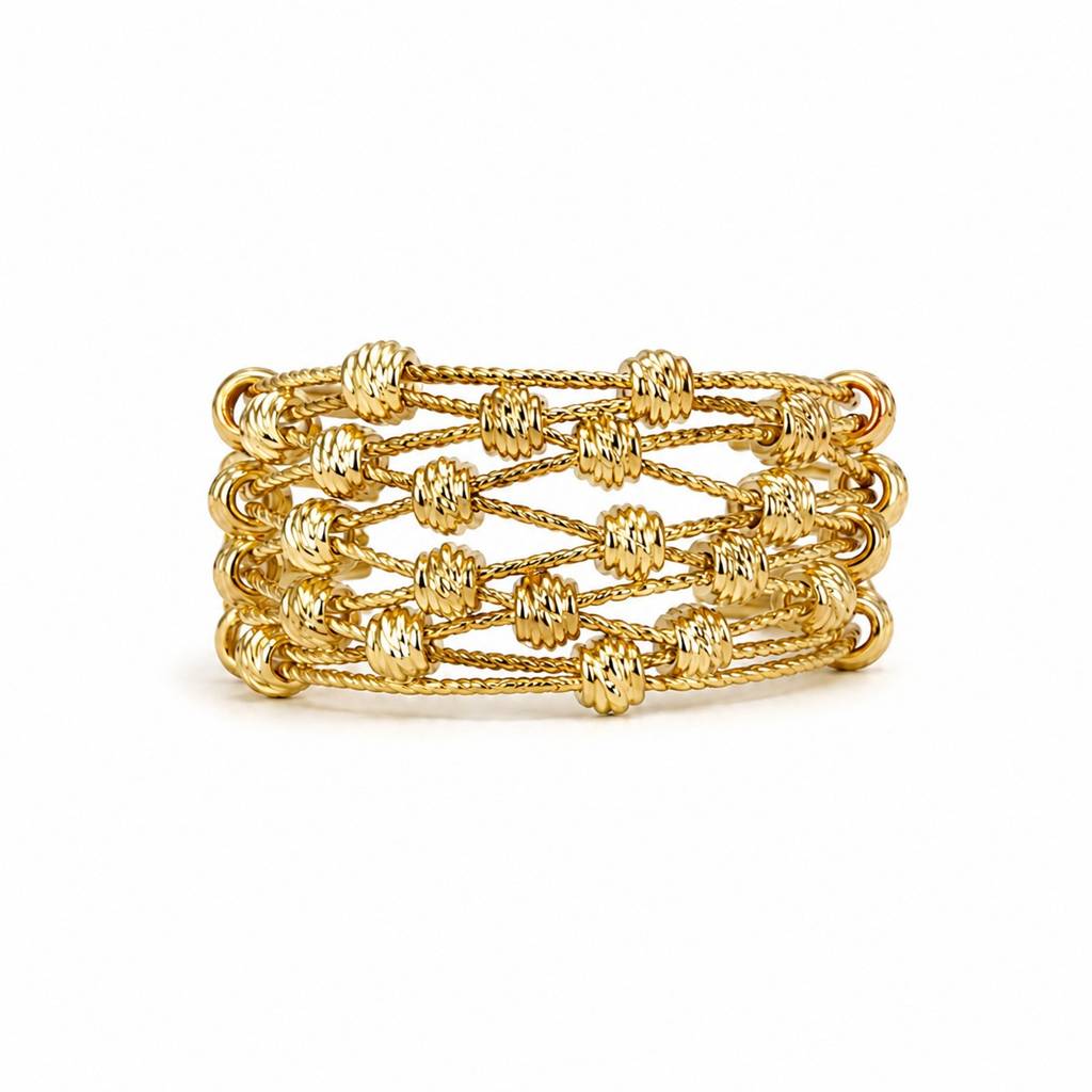 Gold Woven Mesh Open Adjustable Ring : RRAPR26AID-10