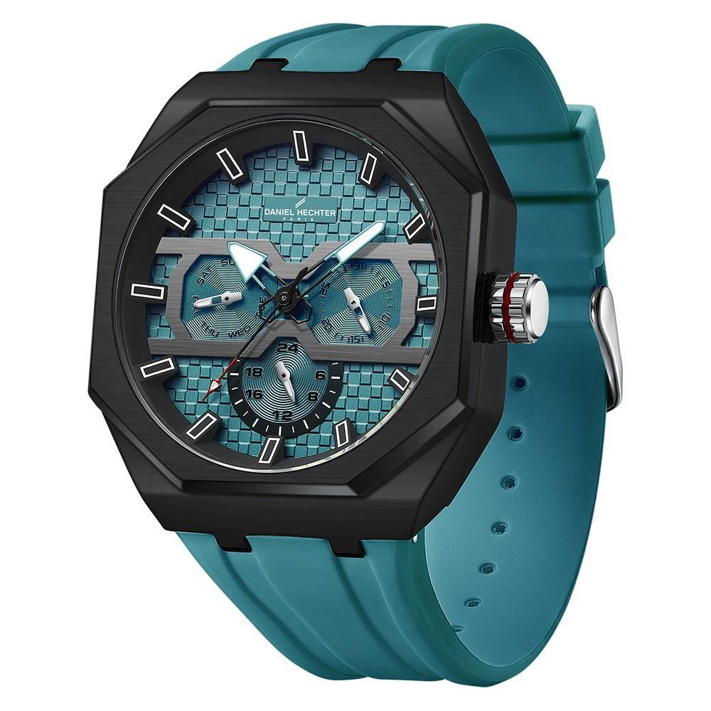 Daniel Hechter Paris Kleber Collection Sporty Multifunction Watch For Men With Checkered Geometric Dial, Day & Da : DHM1023-04
