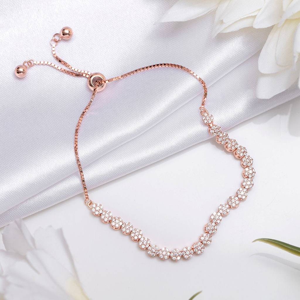 Blooming Grace Rose Gold Plated 925 Sterling Silver Flower Bracelet : BR-80386-RG