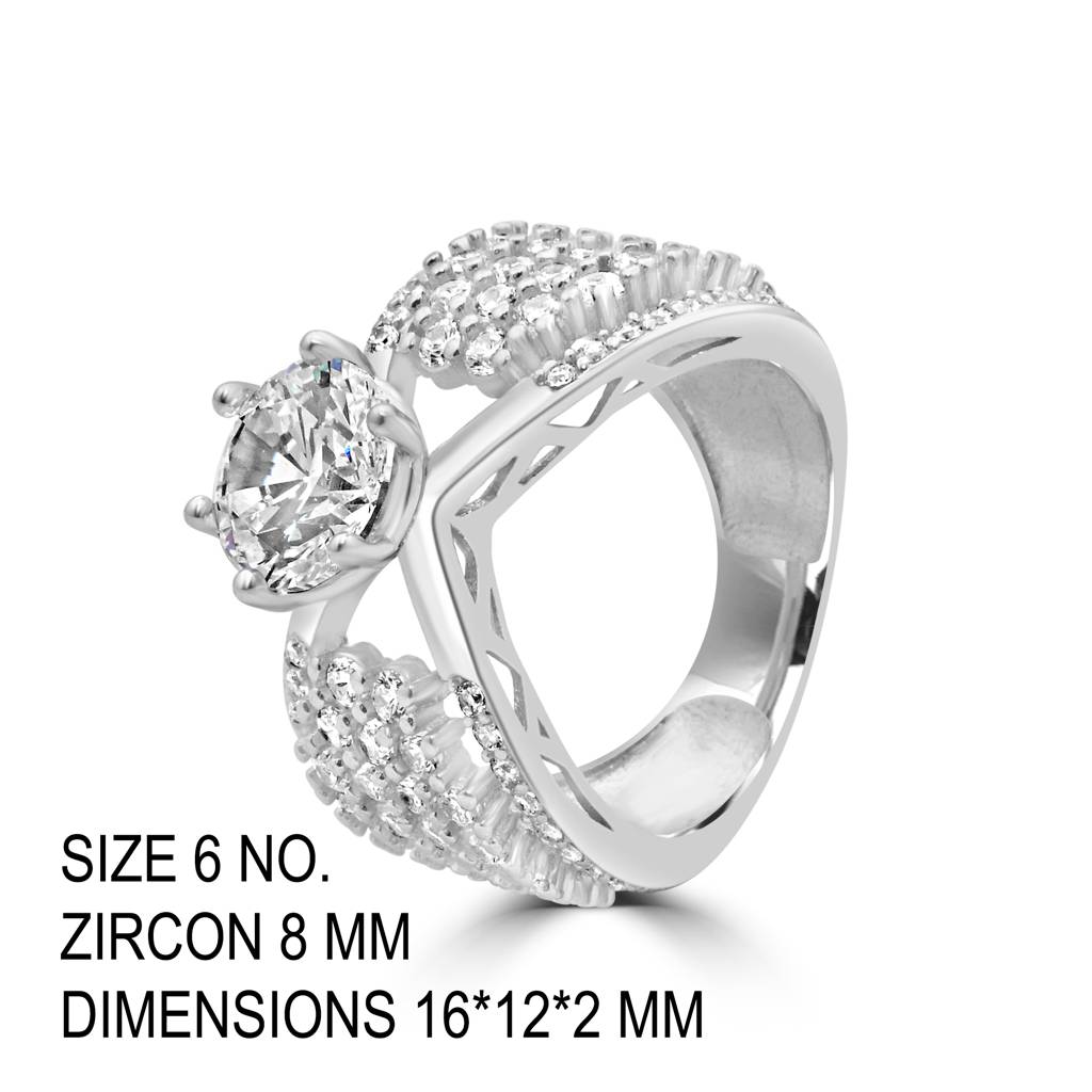Sparkling 925 Sterling Silver Statement Ring With Bold Zircon Stones For A Dazzling Finish : LR1224
