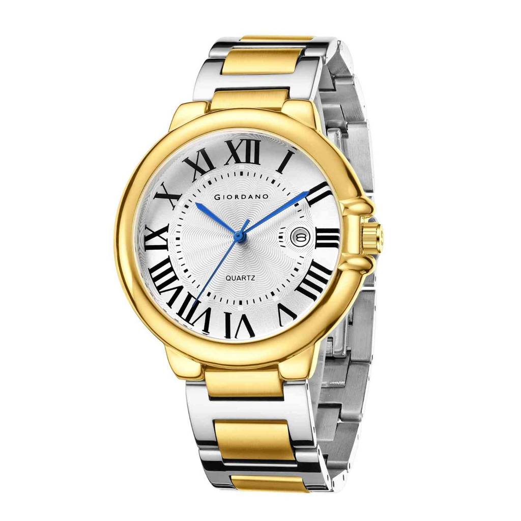 Giordano Analog Quartz Watch For Men Â Stainless Steel Strap, Textured Dial With Roman Numerals, Blue Hands, D : GZ-50187-22