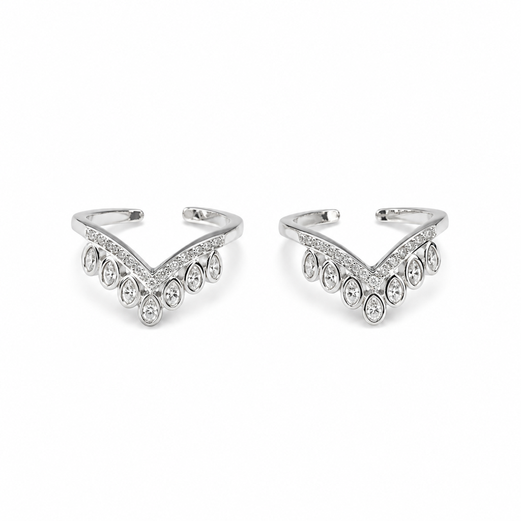 Silver Crown V Toe Ring : TR00365