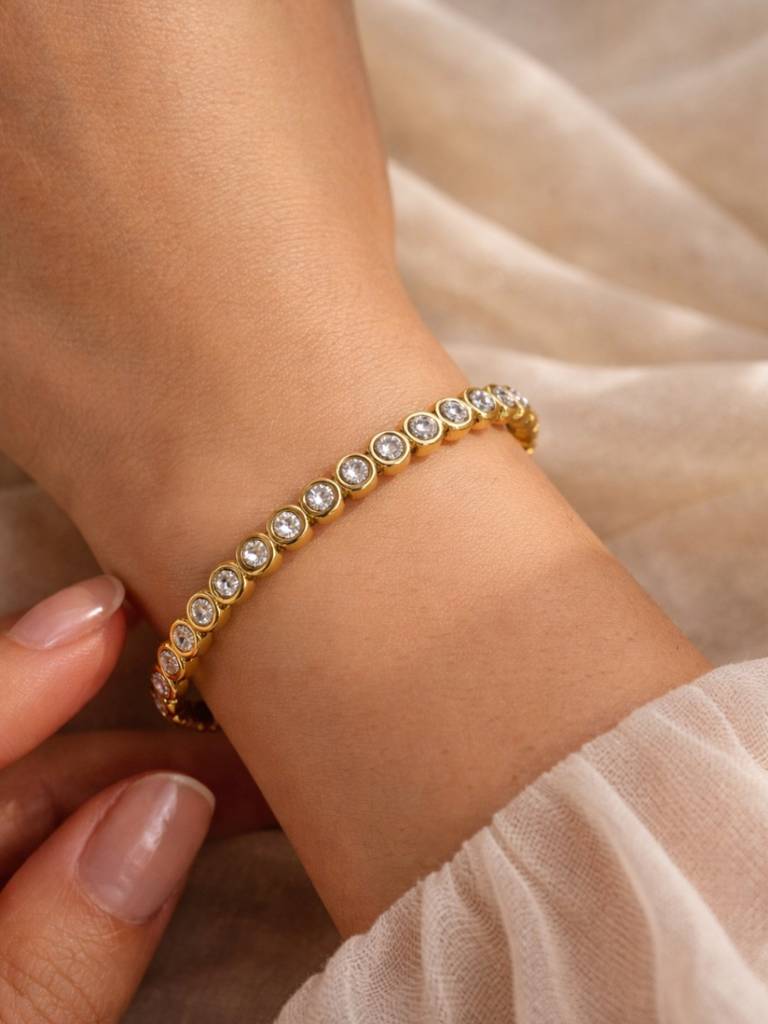 18K Gold Plated Cz Circular Stone Bracelet | Anti-Tarnish Everyday Wear : ATB804CSSB