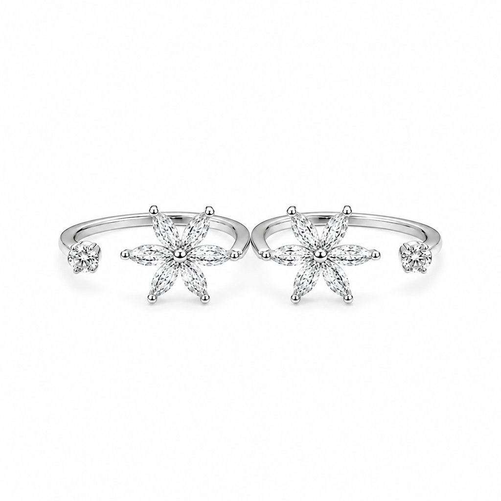 Silver Floral Adjustable Toe Ring : TR00310