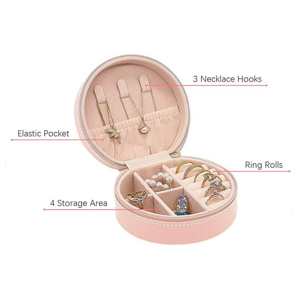 le Jewellery Organiser Box Pink Leather Zipper Lock Portable Pink Jewellery Storage Box Case With Dividers : JOB-004-Pink-JO-BOX