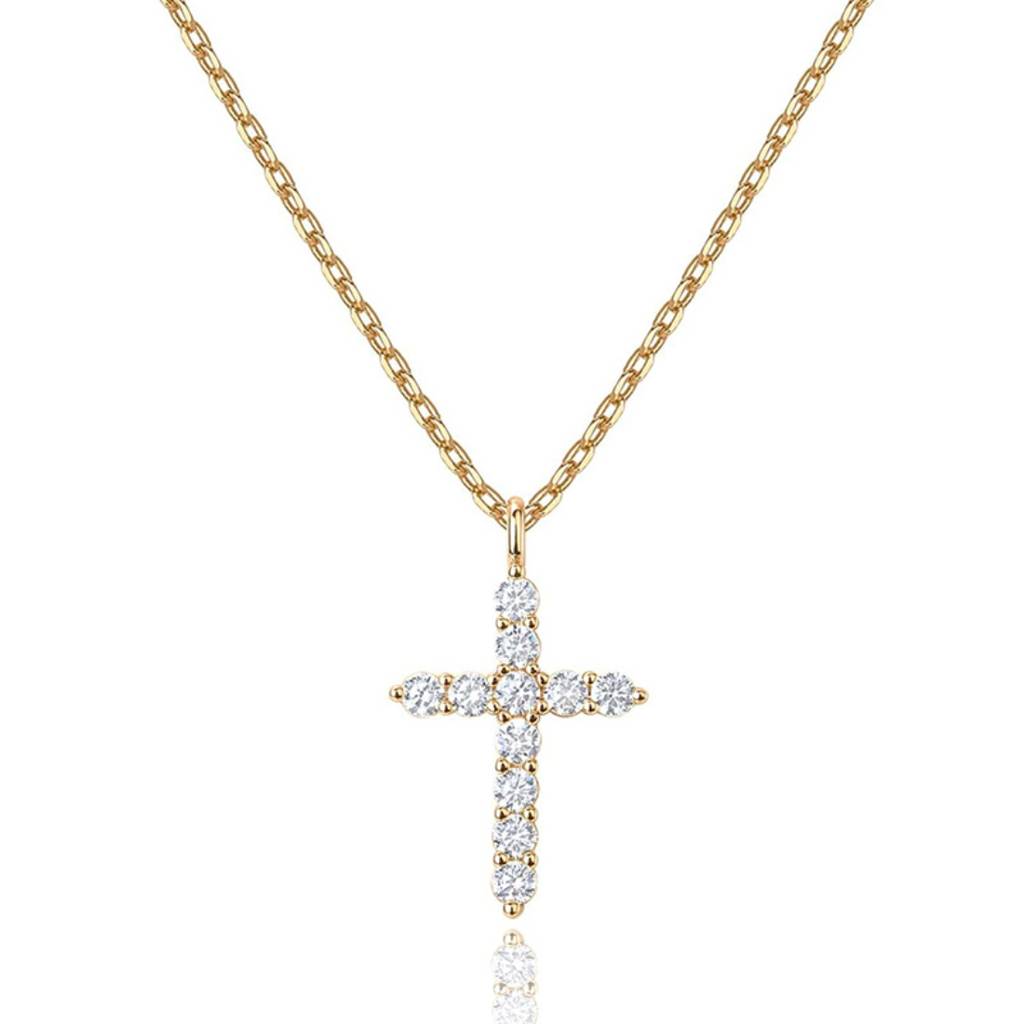 14K Gold Plated Cross Pendant Necklace With Zircon Stones| Daily Wear Necklace : AXY1124PN0007
