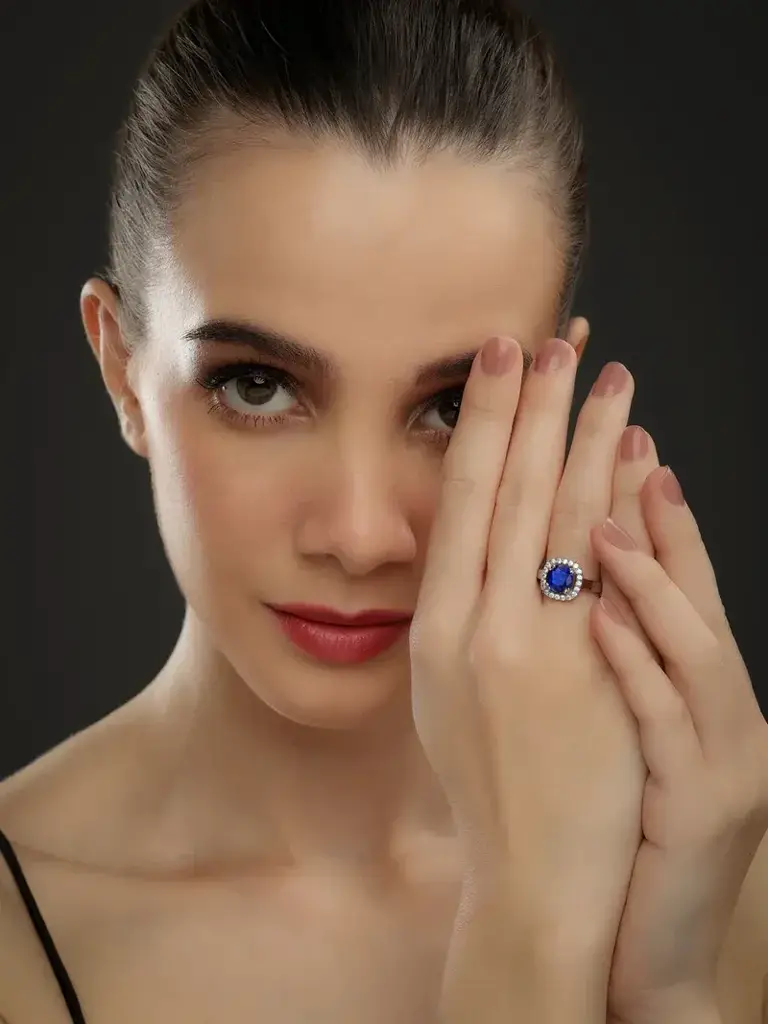 Pure 925 Silver Sapphire Engagement Ring For Women : SR-03