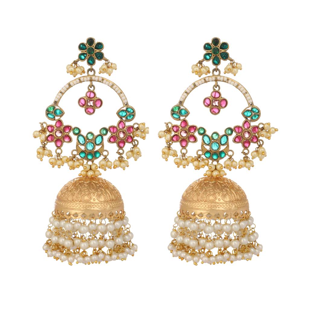 Banjaran Chandbali Dangler Pearl Jhumki Earrings : YI24A0455E