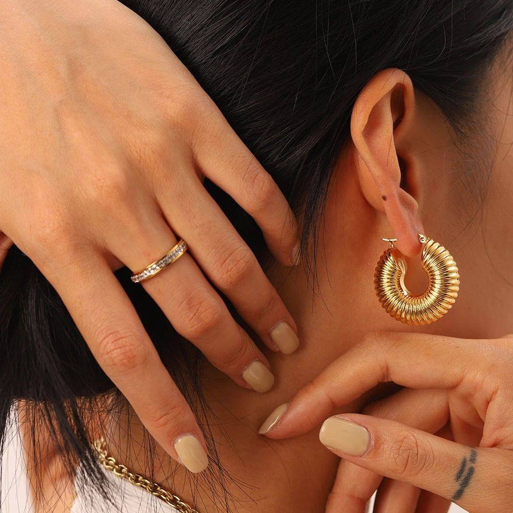 18Kt Gold Plated Chunky Croissant Hoop Earrings, Gigi : INGIGI
