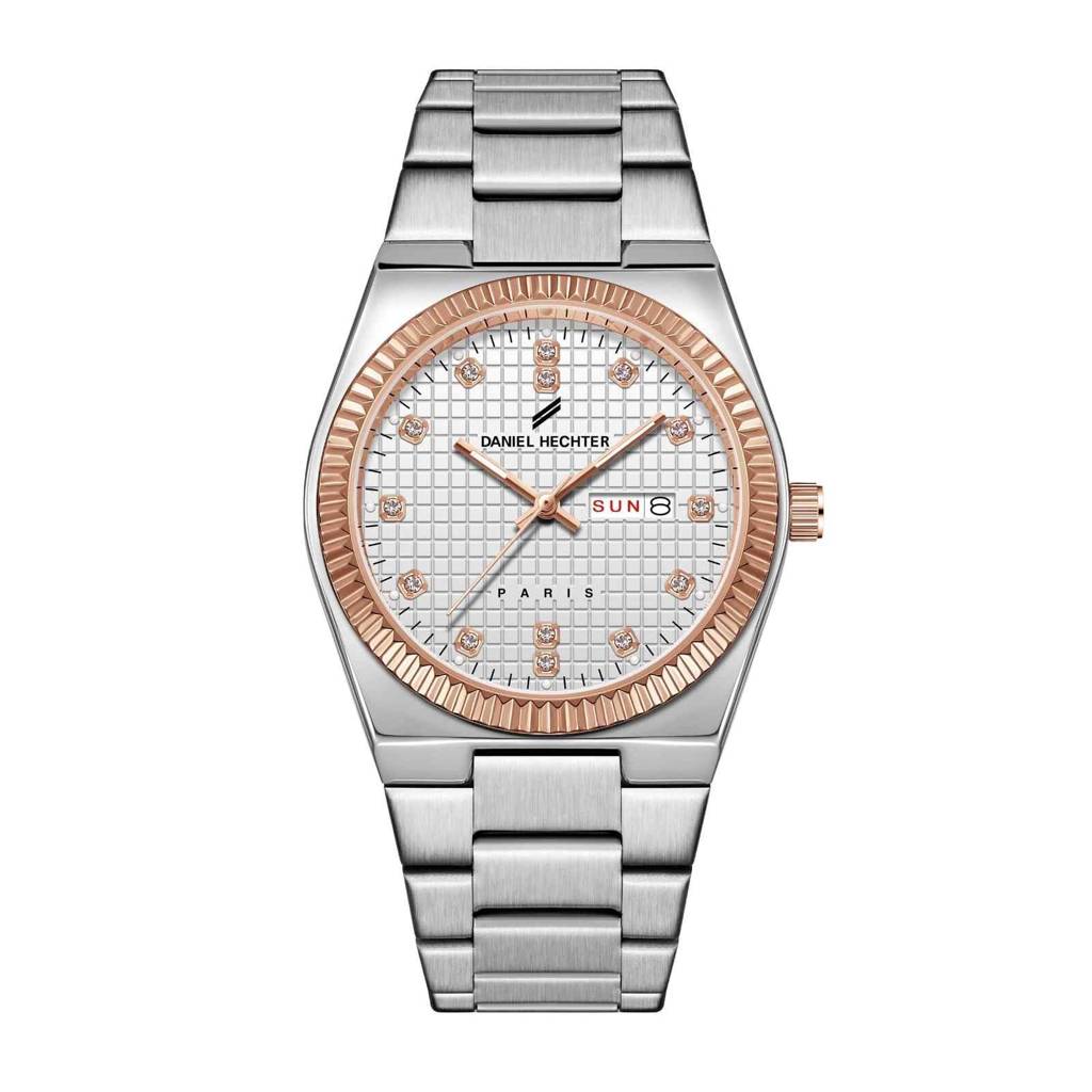 Daniel Hechter Hoche Collection Classic Analog Watch For Men – Textured Dial,Crystal Indices With Fluted Bezel, D : DHM1027-22
