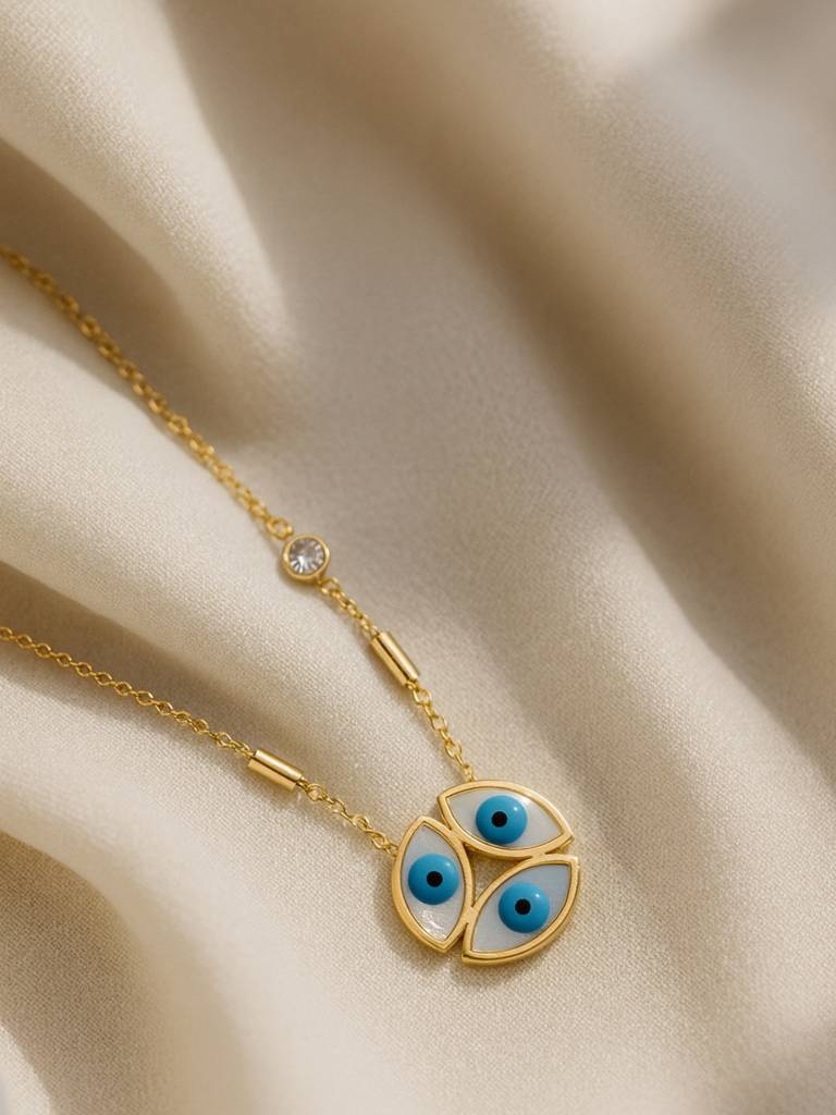 3 Evil Eye Pendant Necklace In 18Kt Gold | Anti-Tarnish, Everyday Wear : ATC626EEN3