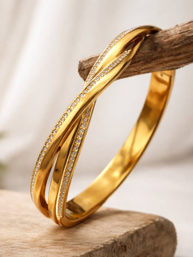 RaasRani 18K Gold Plated Cz Cross Bangle Bracelet | Anti Tarnish