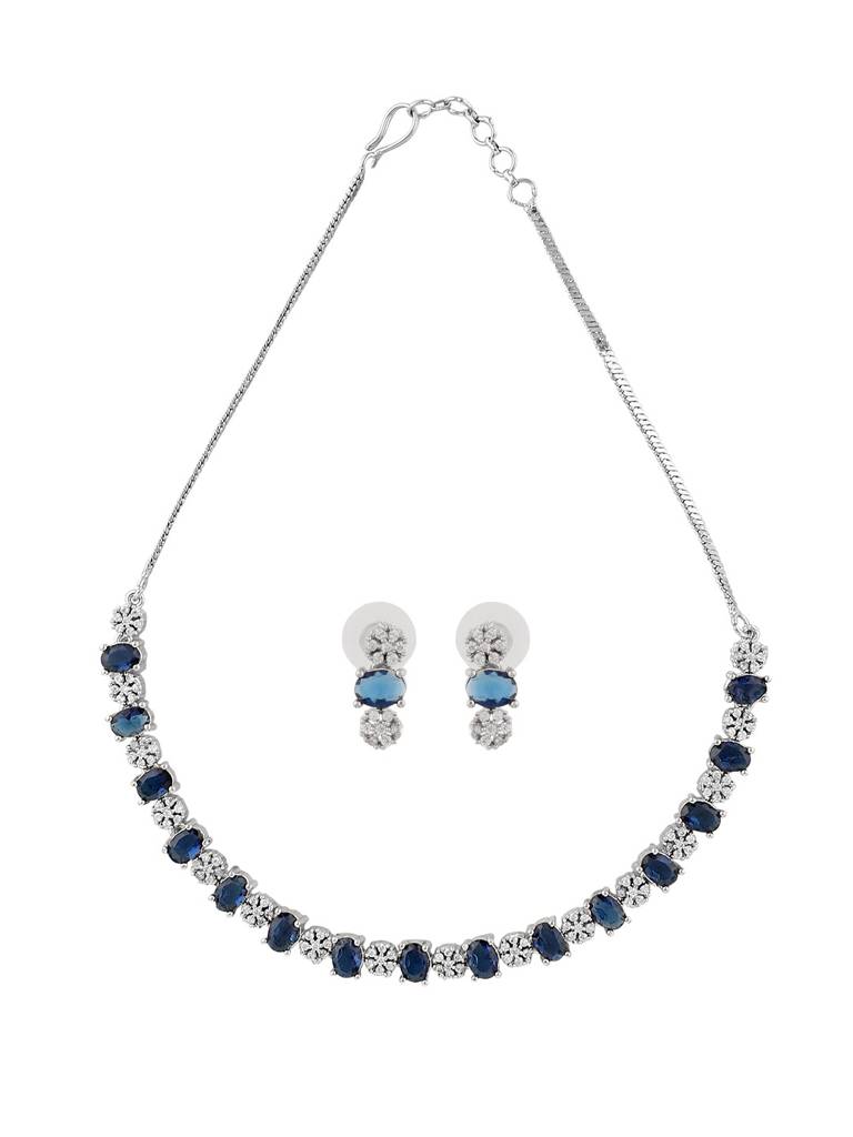 Royal Blue Stone & American Diamond Necklace Set For Women : kareenaK-JS