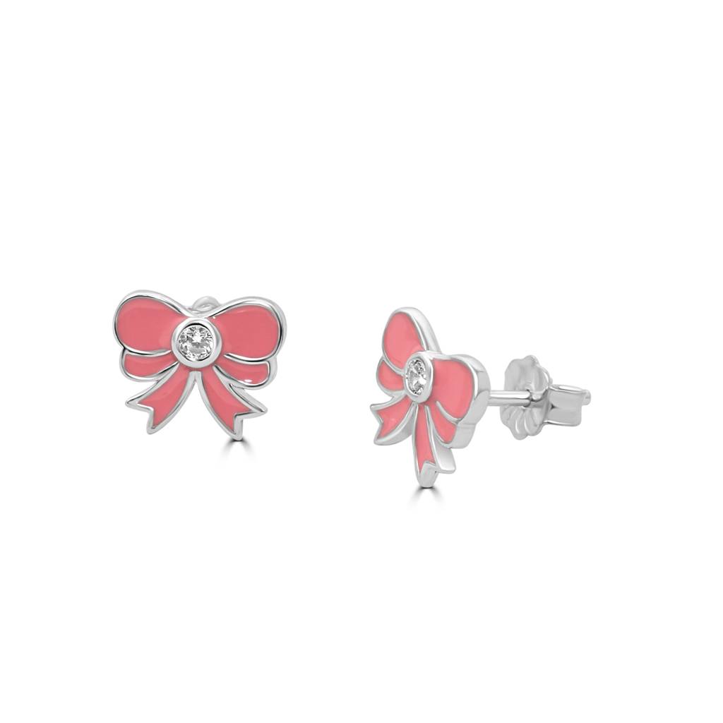Peach Stud Earrings Sterling Silver with Enamel Color Childrens Peach Stud Earrings Sterling Silver with Enamel Color Childrens