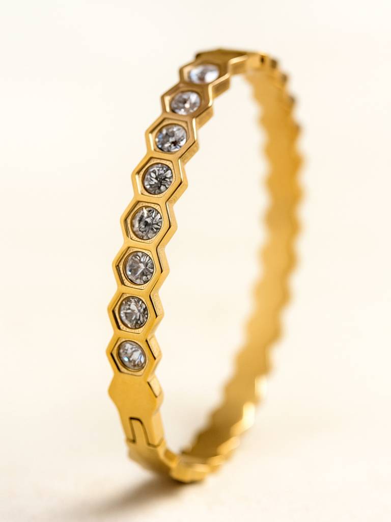18K Gold Hexagon Cz Bracelet For Small Wrist Â Anti-Tarnish : ATB598HFS