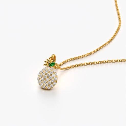 18K Gold Vermeil Women Crystal Pavé Pineapple Pendant Necklace | Valentine Gift For Her : KNP0082-Gold