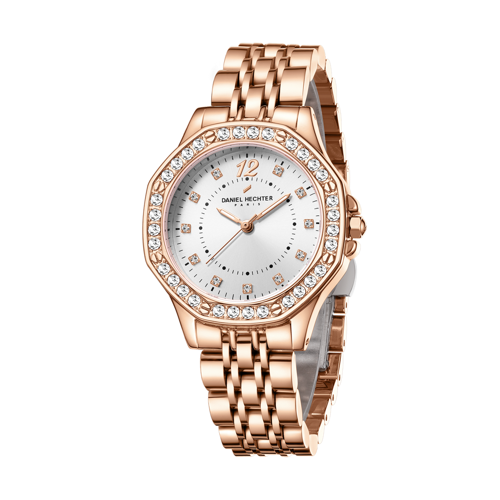 Daniel Hechter Paris Vendome Collection Analog Watch For Women With Crystal Studded Bezel, Crystal Accents And St : DHW2009-22