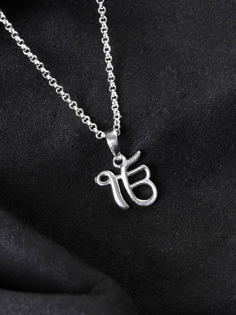 925 Silver Platinum Plated Ek Onkar Religious Men Pendant Necklace With Chain Gift For Men & Boys : CSMNP7