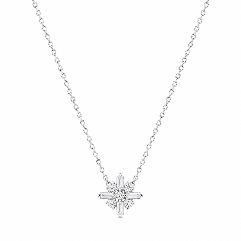 925 Silver Crystal Snowflake Necklace : WNH00122