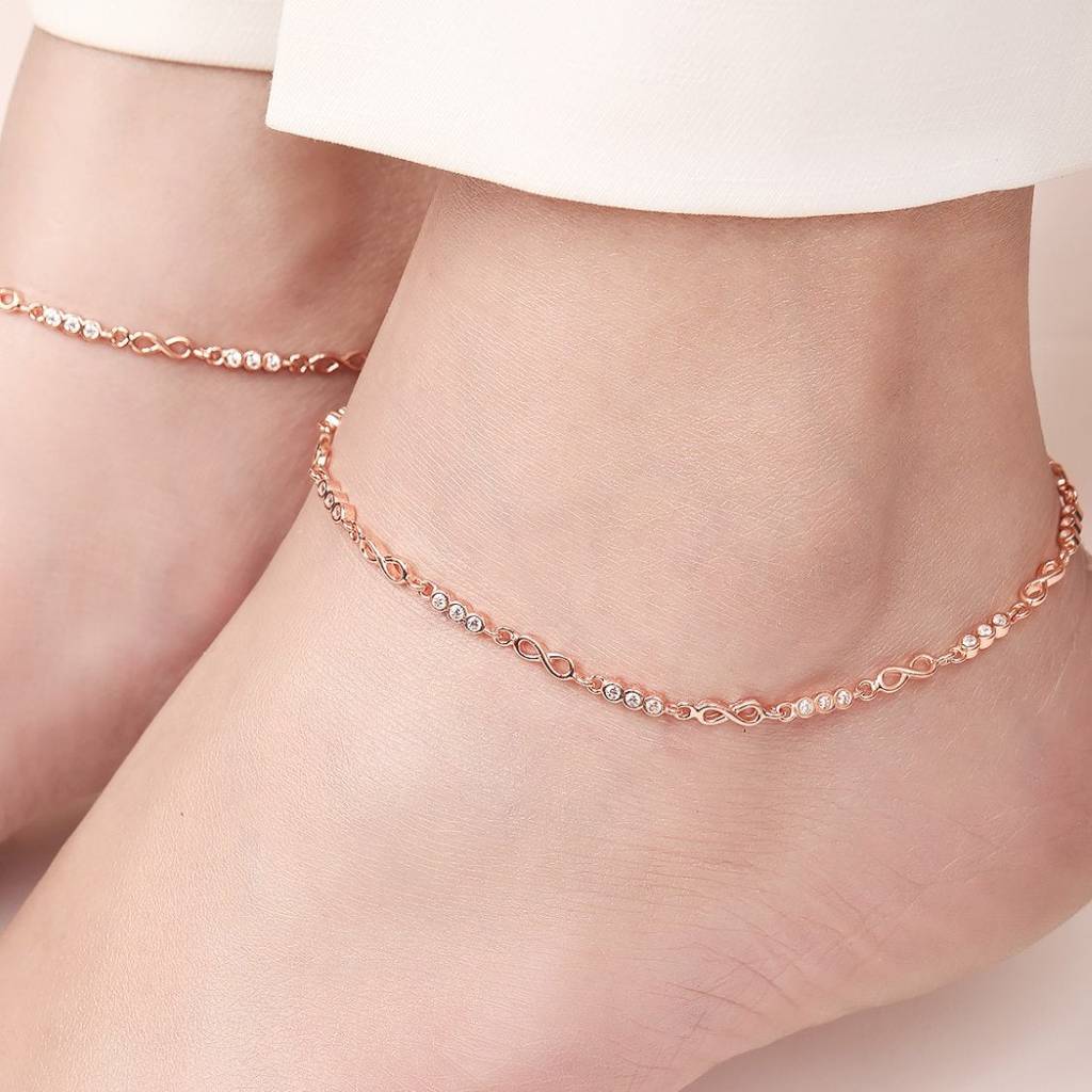 Infinite Sparkle Rose Gold-Plated 925 Sterling Silver Anklet : ANK-60333-PAIR-RG