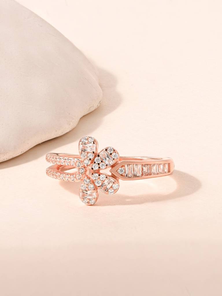 Floral Split Band Silver Ring : LXLR1988