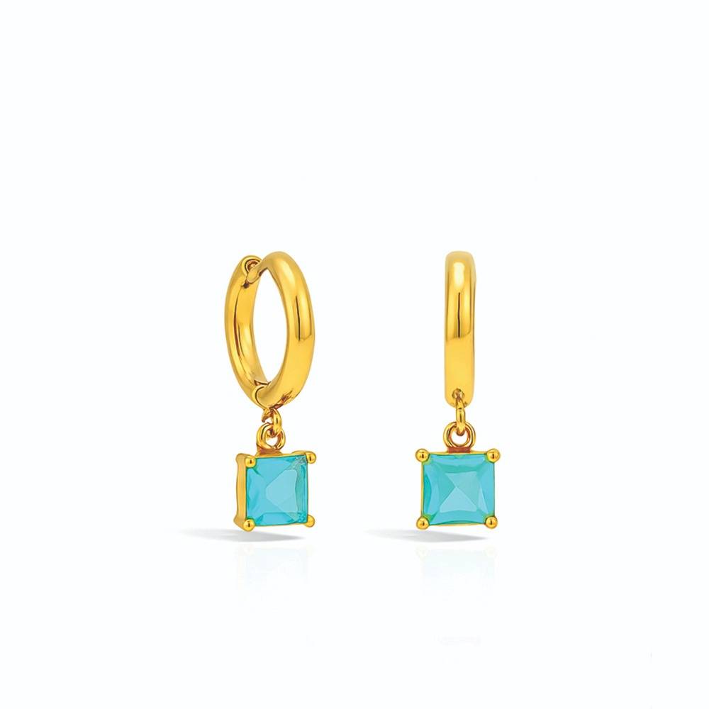 Women Gold-Toned Stone Hoop Drop Earrings : 1007501