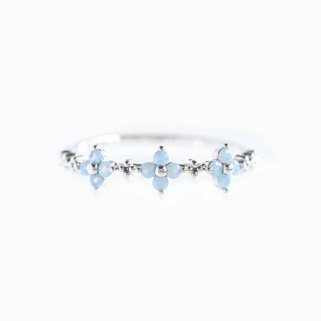18K Plated Waterproof, Anti-Tarnish Blue Zircon Floral Ring, Size:7 : AWU0125R143S_7