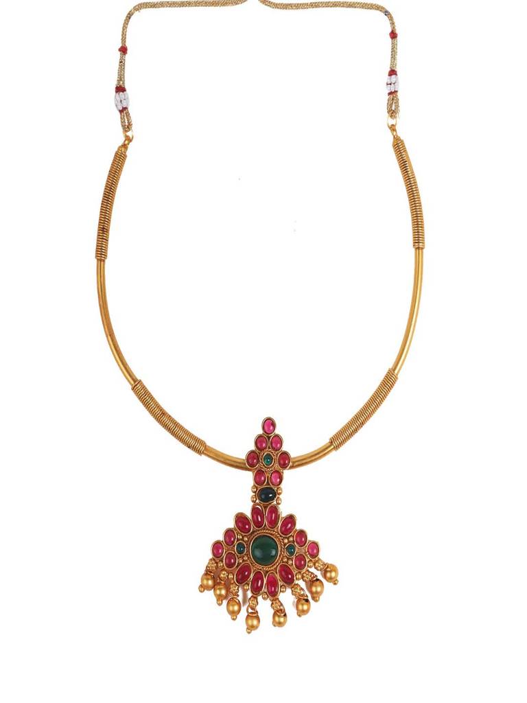 Gold Plated Ruby Green Kempu Hasli Necklace Set : Kempu106multi