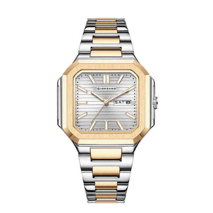 Giordano Square Formal Watch For Men – Textured Dial,Day & Date Display And Stylish Stainless Steel Strap : GZ-50140-22