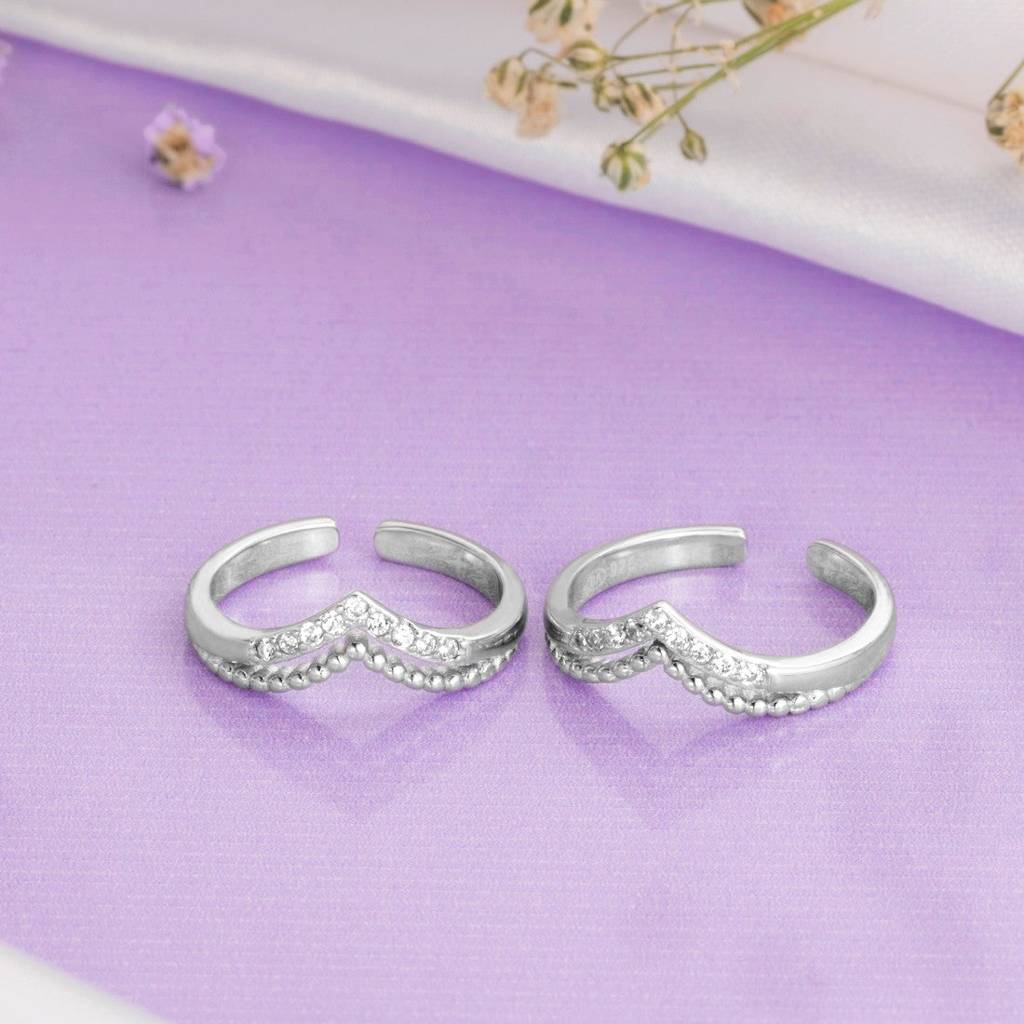 Classy Cz Rhodium Plated 925 Sterling Silver Toe Ring : TOE-10051