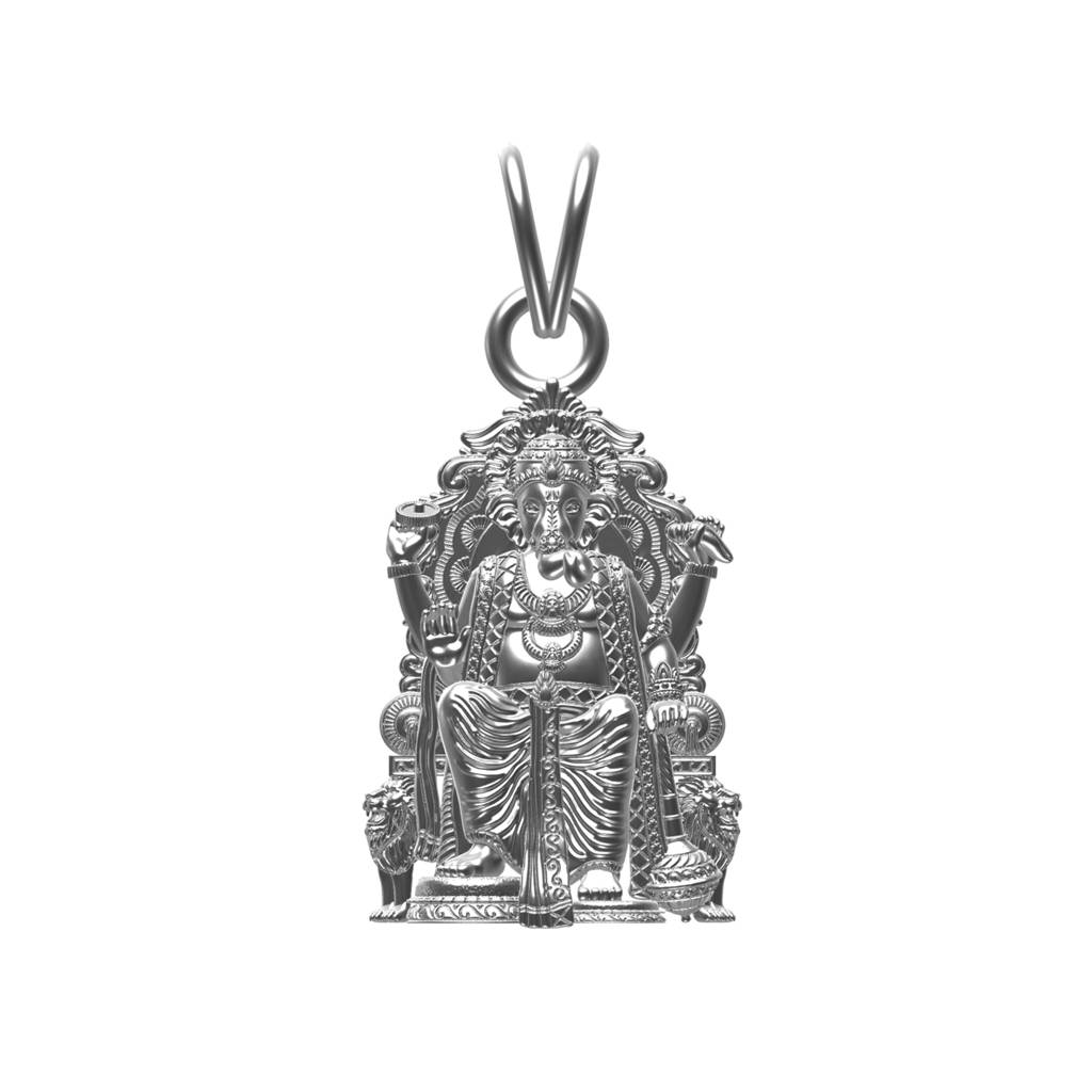 Silver Lalbagcha Raja Idol Silver Pendant : ZLGDP-1042