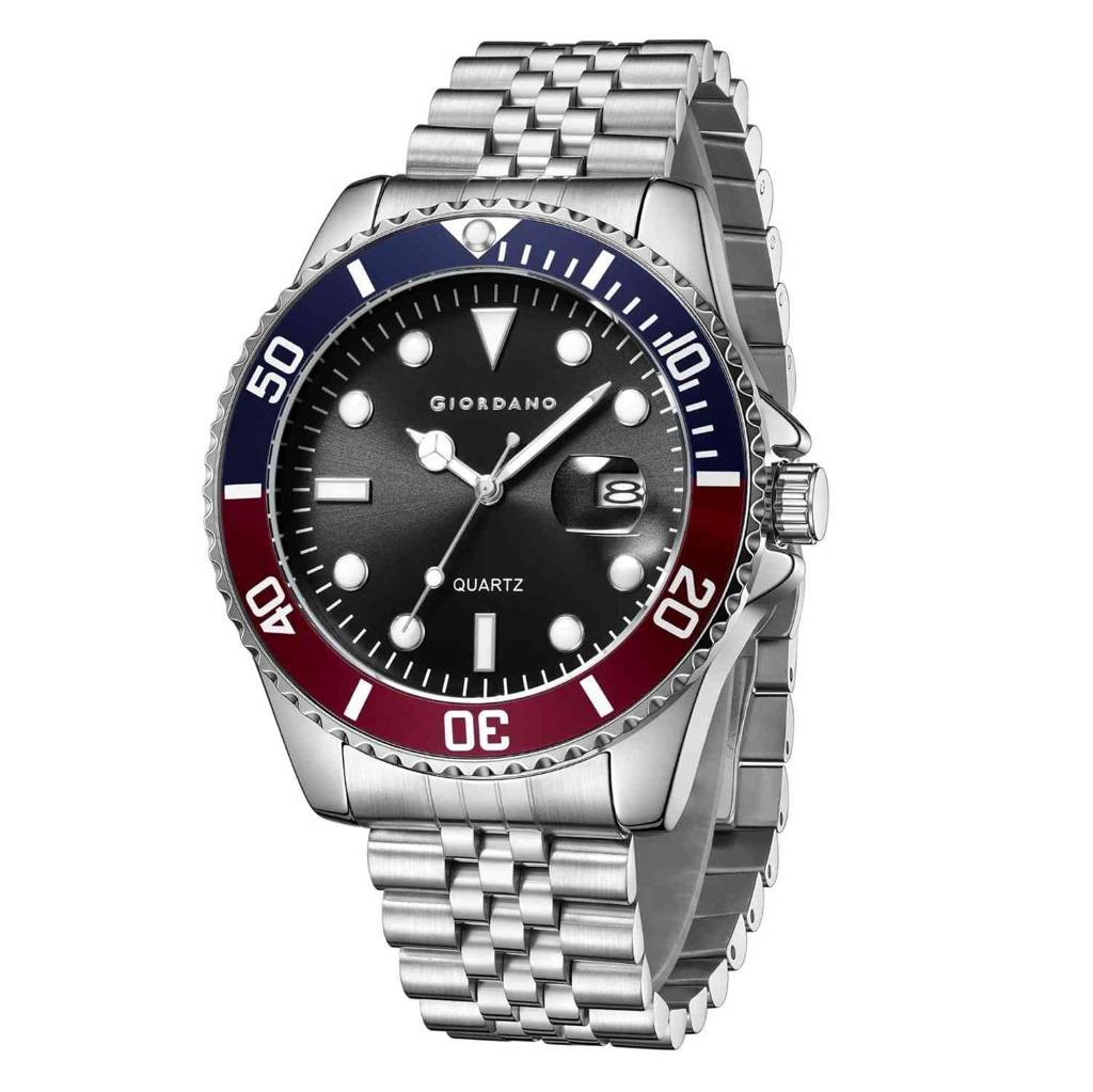 Giordano Analog Quartz Watch For Men – Round Dial With Rotating Bezel, Luminous Hour Markers, Stainless Steel St : GZ-50168-22