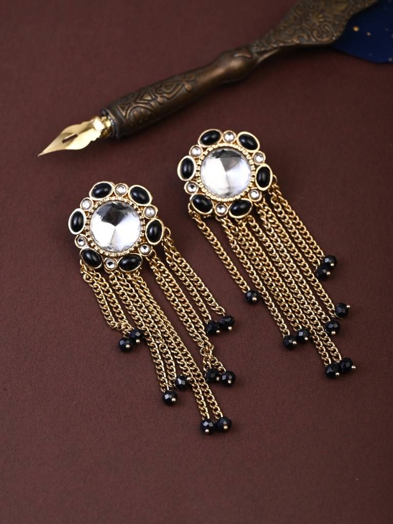 Kundan Tassel Drop Earrings : S24FAER519BLK