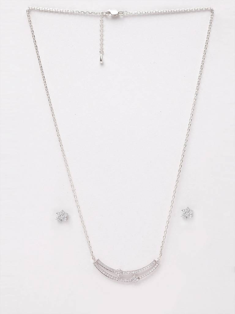 925 Sterling Silver Rhodium Plated Ava Pendant Earring Necklace Set With Chain Gift For Women And Girls : CSWZMP56ME52_SCH