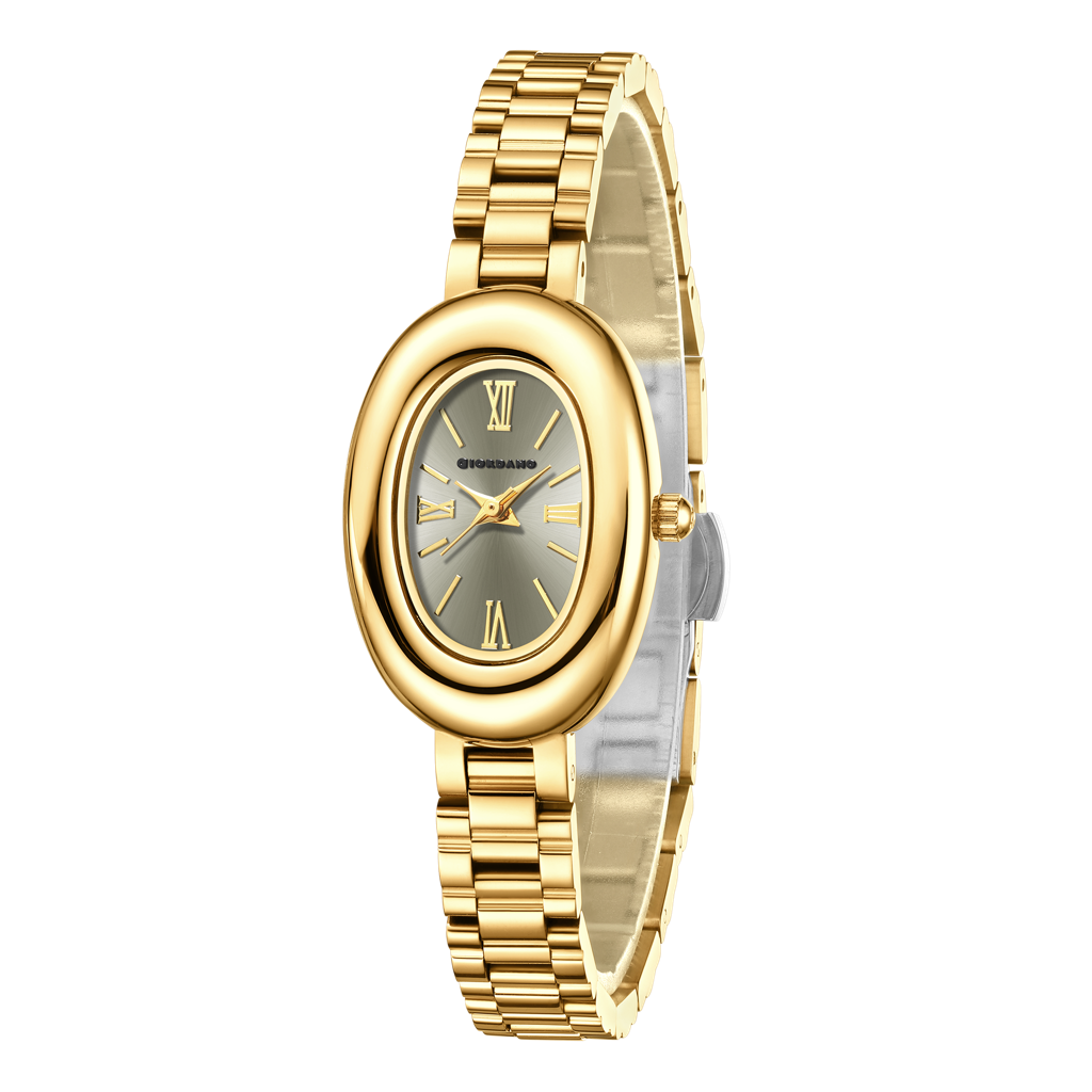 Giordano Oval Shape Dial Watch For Women – Elegant Roman Numerals, Stainless Steel Strap, Sleek Analog Design : GZ-60115-22
