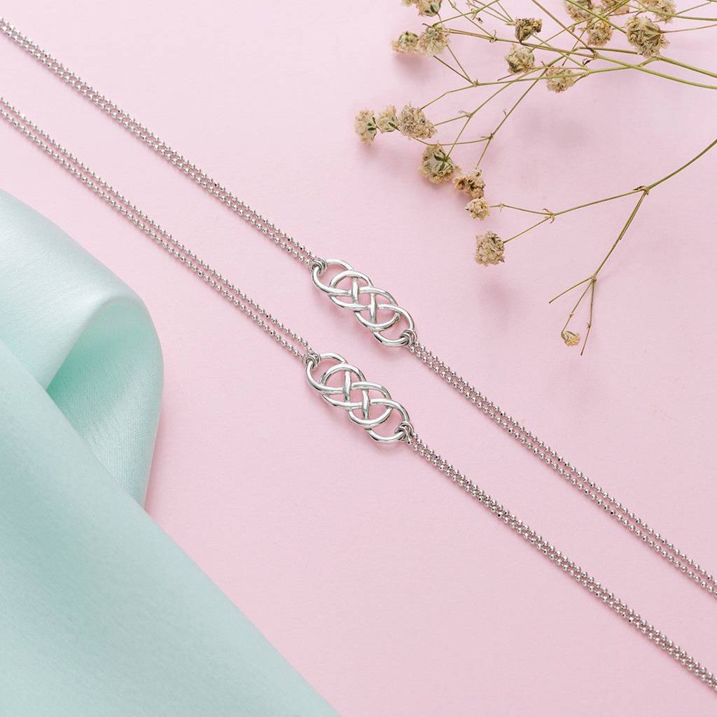 Double Infinity 925 Sterling Silver Anklets : ANK-60144-PAIR